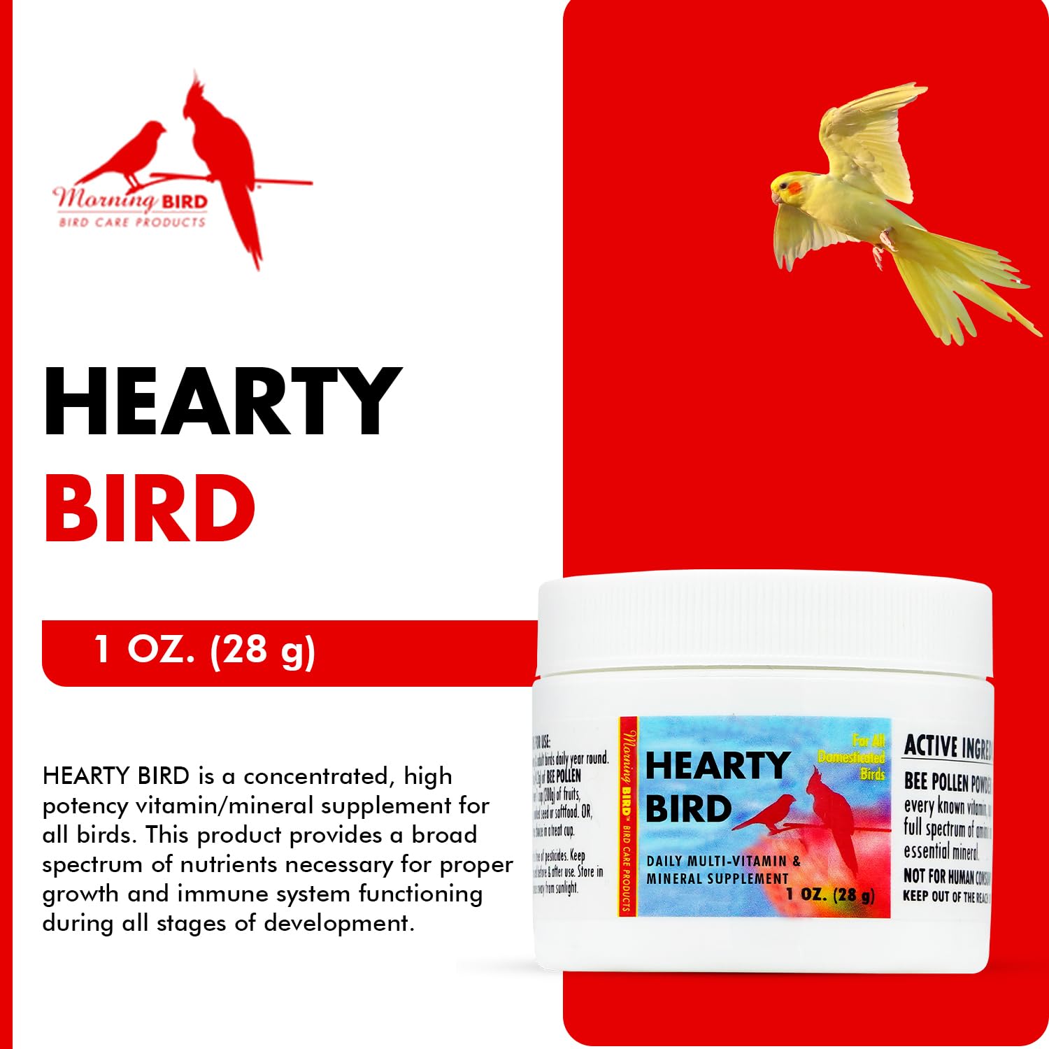 Morning Bird Hearty Bird 1 oz - Daily Multivitamin Powder for Birds - Energy Support with Immune Booster & Wellness - Protein Su